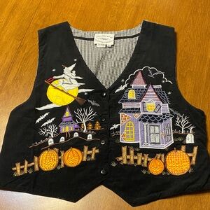 1998 Vintage Lonnie G. Star Reversible Embroidered Halloween Plaid Vest
